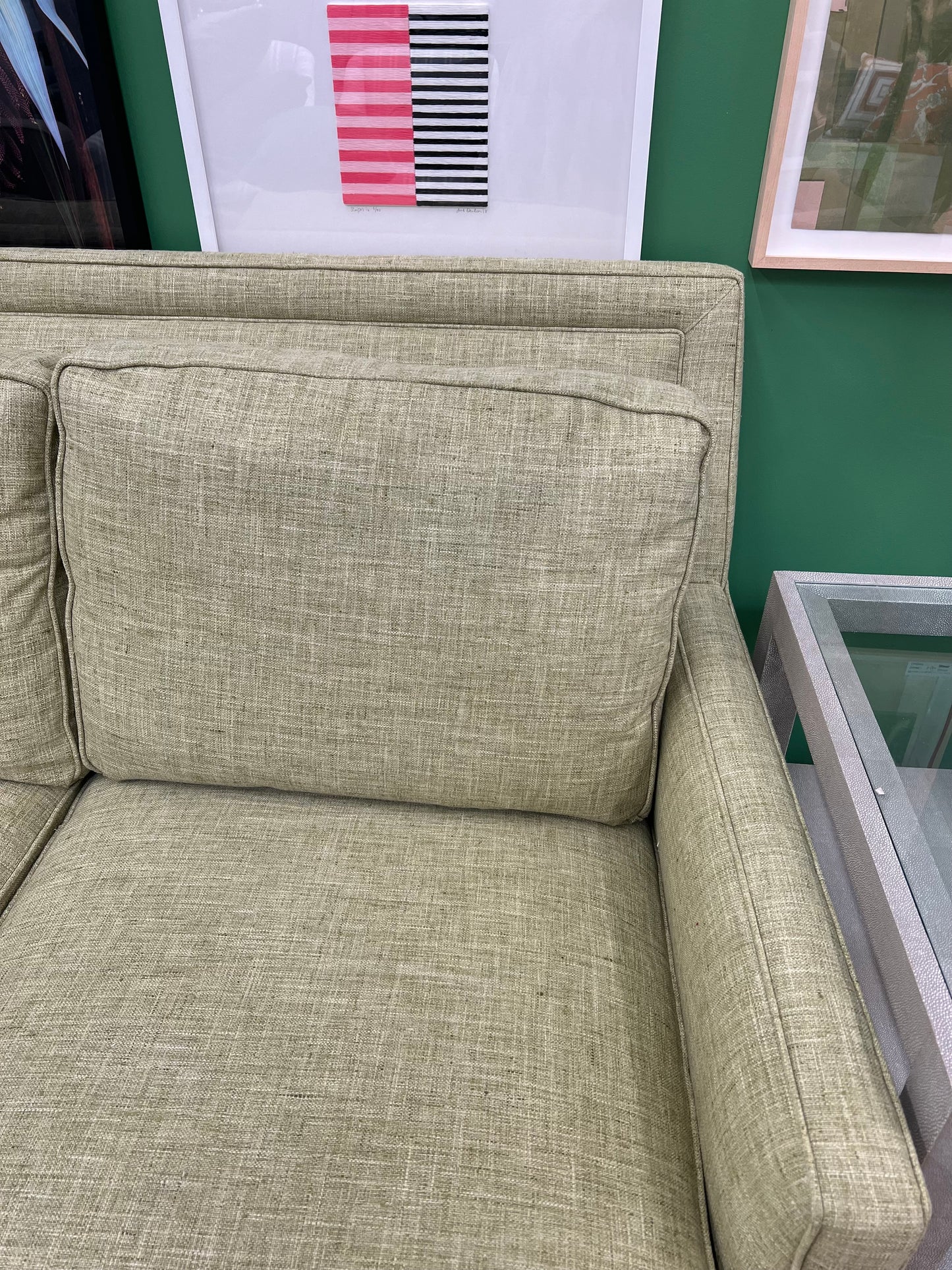 Taylor King Green Linen Sofa