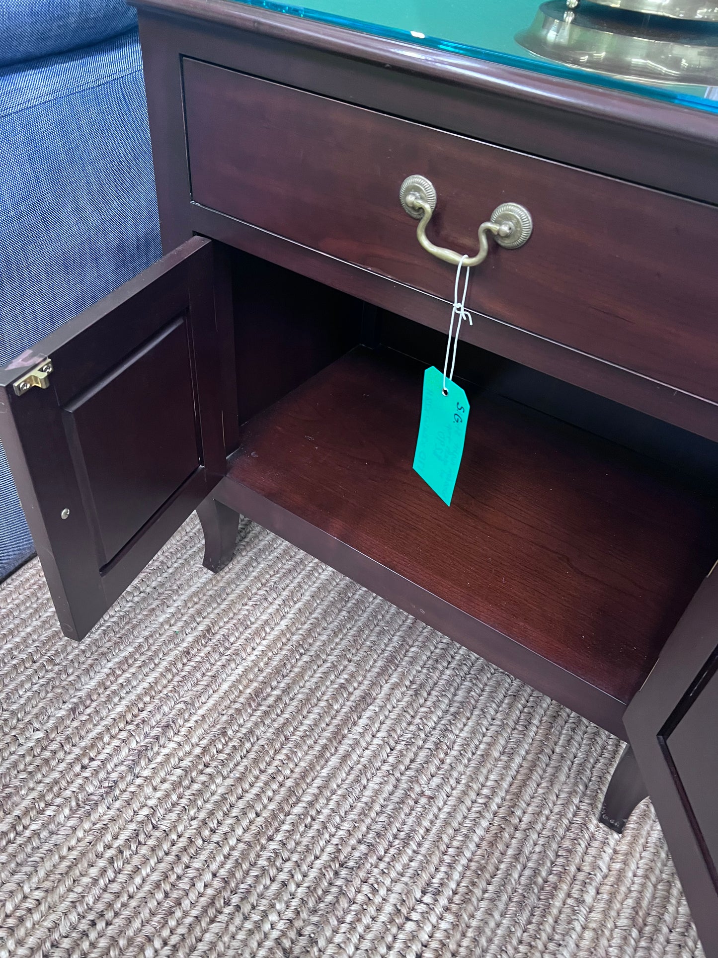 Wood Glass Top Cabinet Side Table