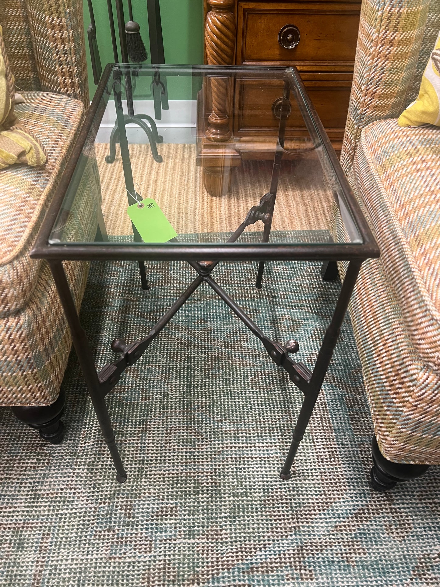 Wrought Iron Small Glass Top Side Table