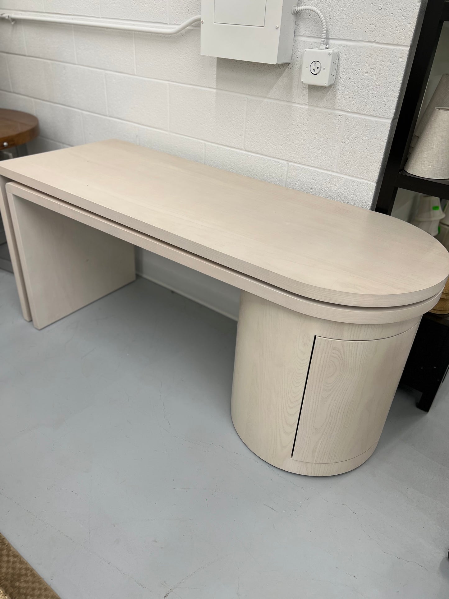 Crate & Barrel Twist Whitewashed Ash Rotating Large Desk With Storage