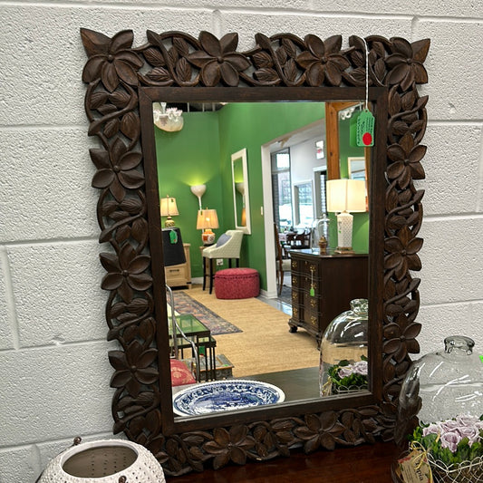 Hand Carved Wood Engraved Mirror
