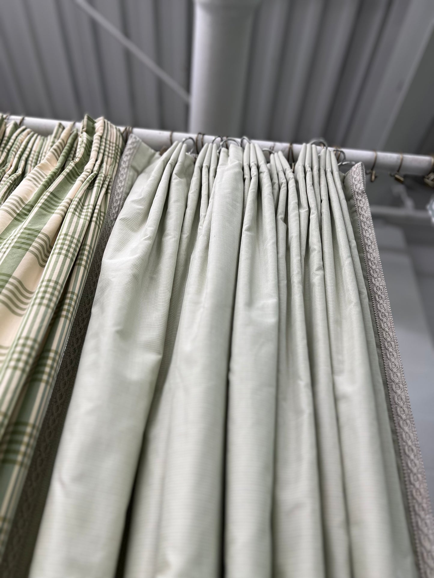 Green Gingham Silk Drapes