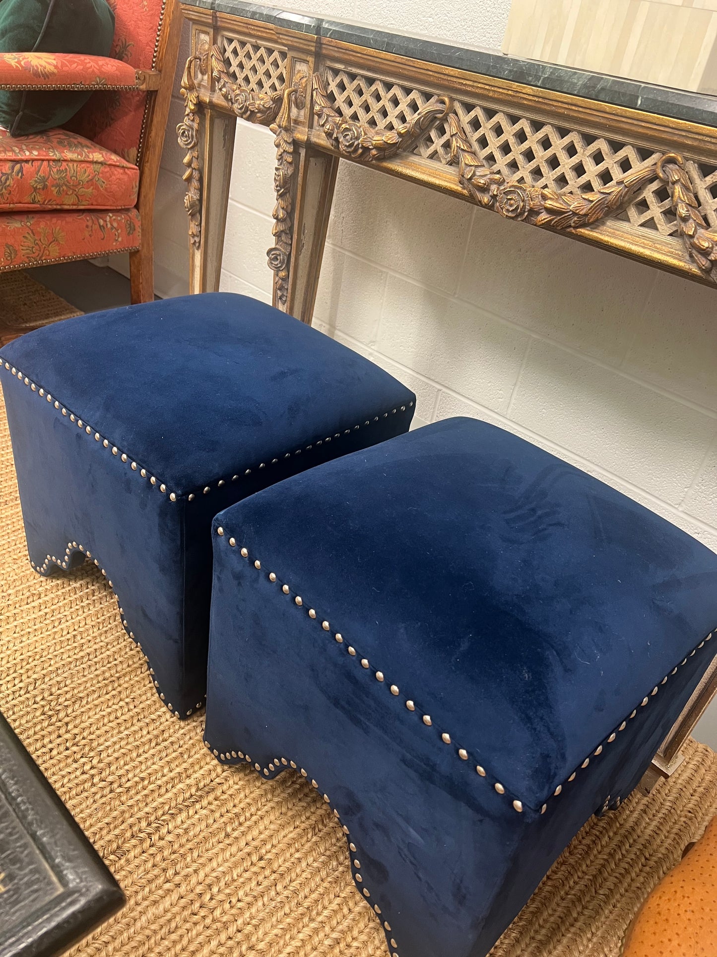 Cobalt Velvet Stool