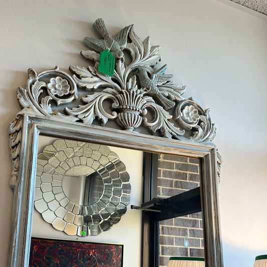 Floral Washed Mirror with Birds