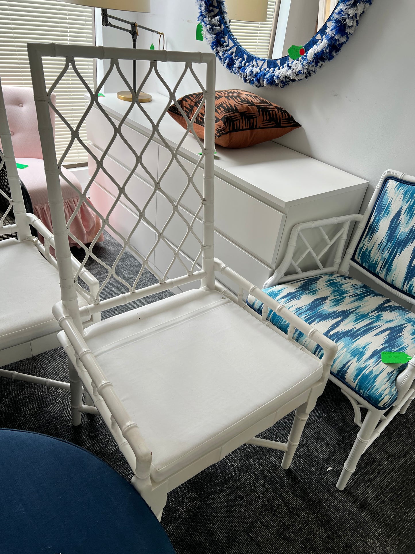 White Lacquered Bamboo Accent Chair