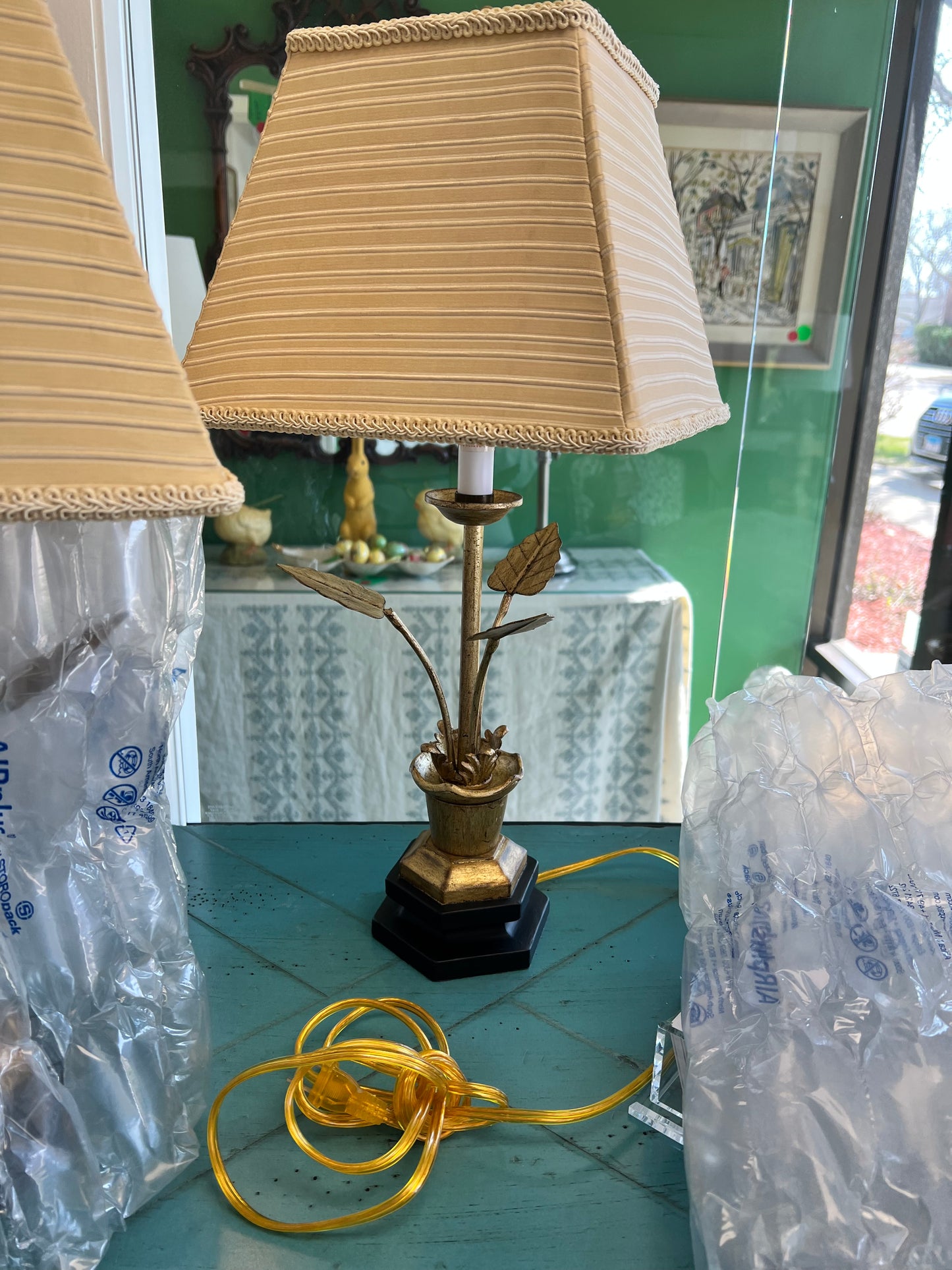 Brushed Gold Potted Plant Lamp