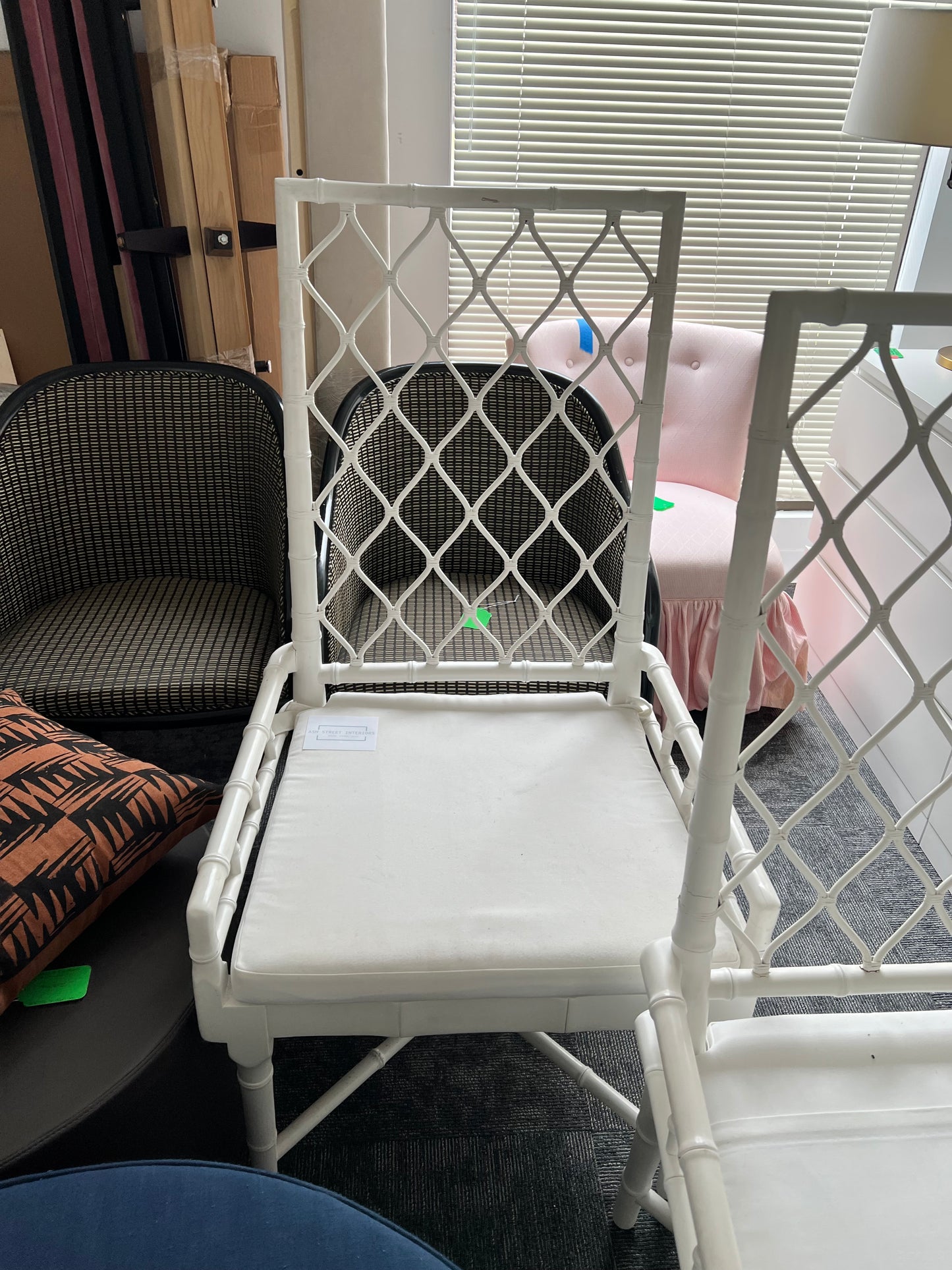 White Lacquered Bamboo Accent Chair