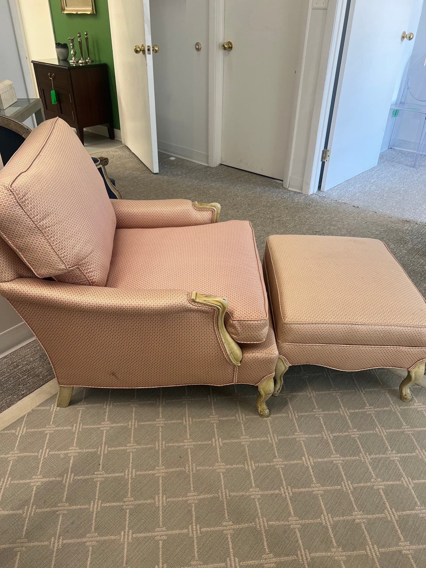 French Silk Chair With Ottoman