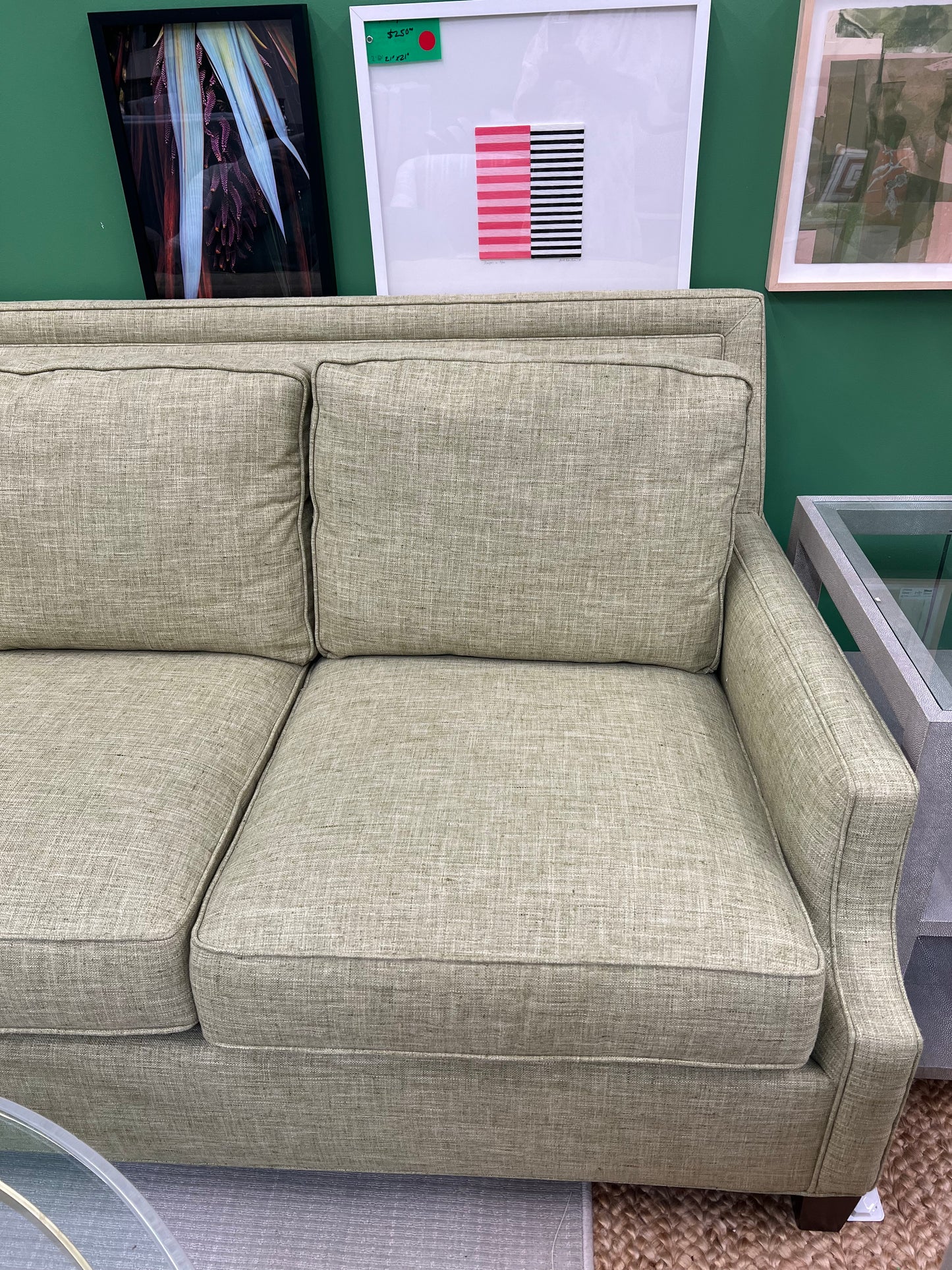 Taylor King Green Linen Sofa