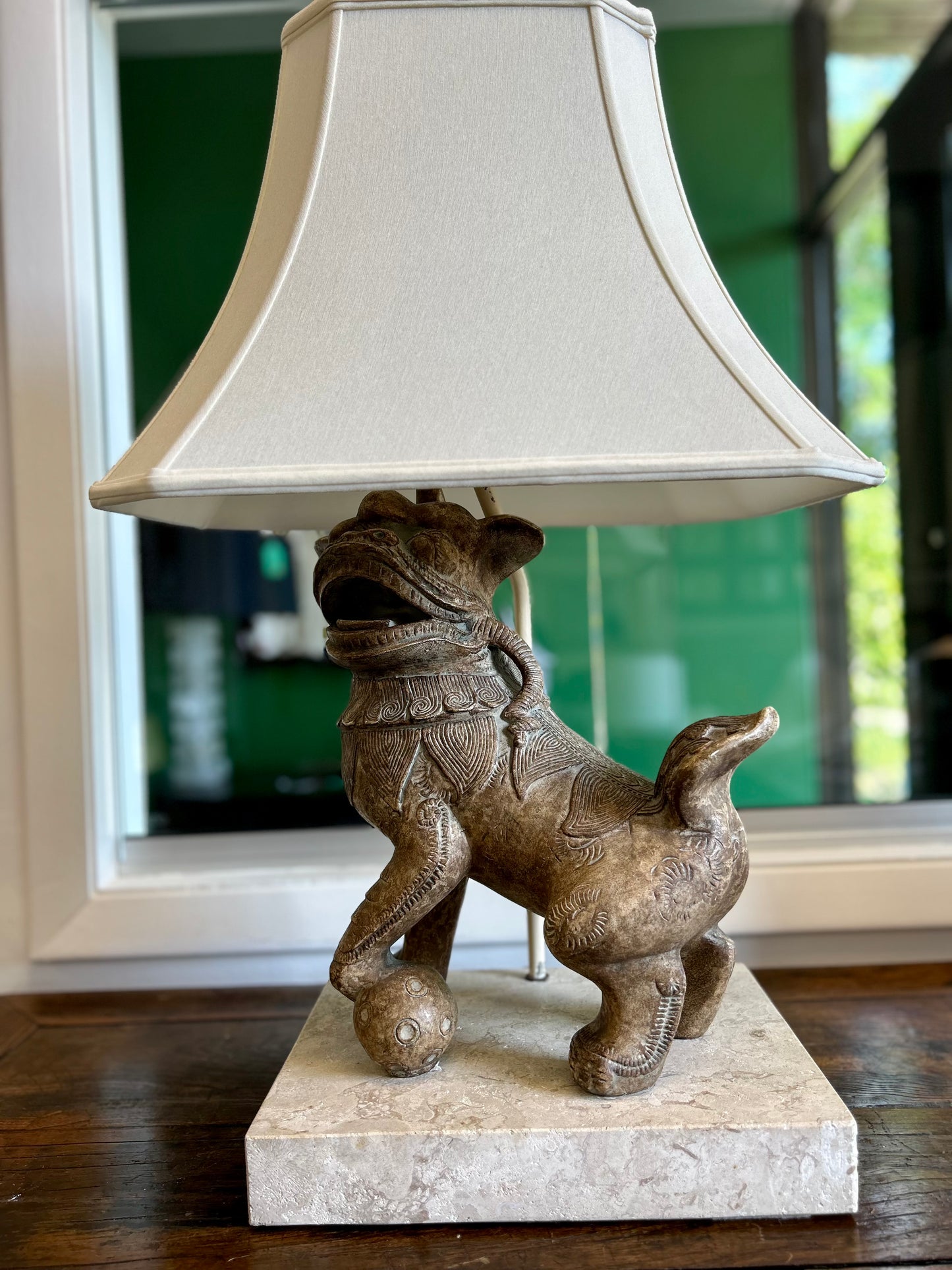 Coral Foo Dog Lamp