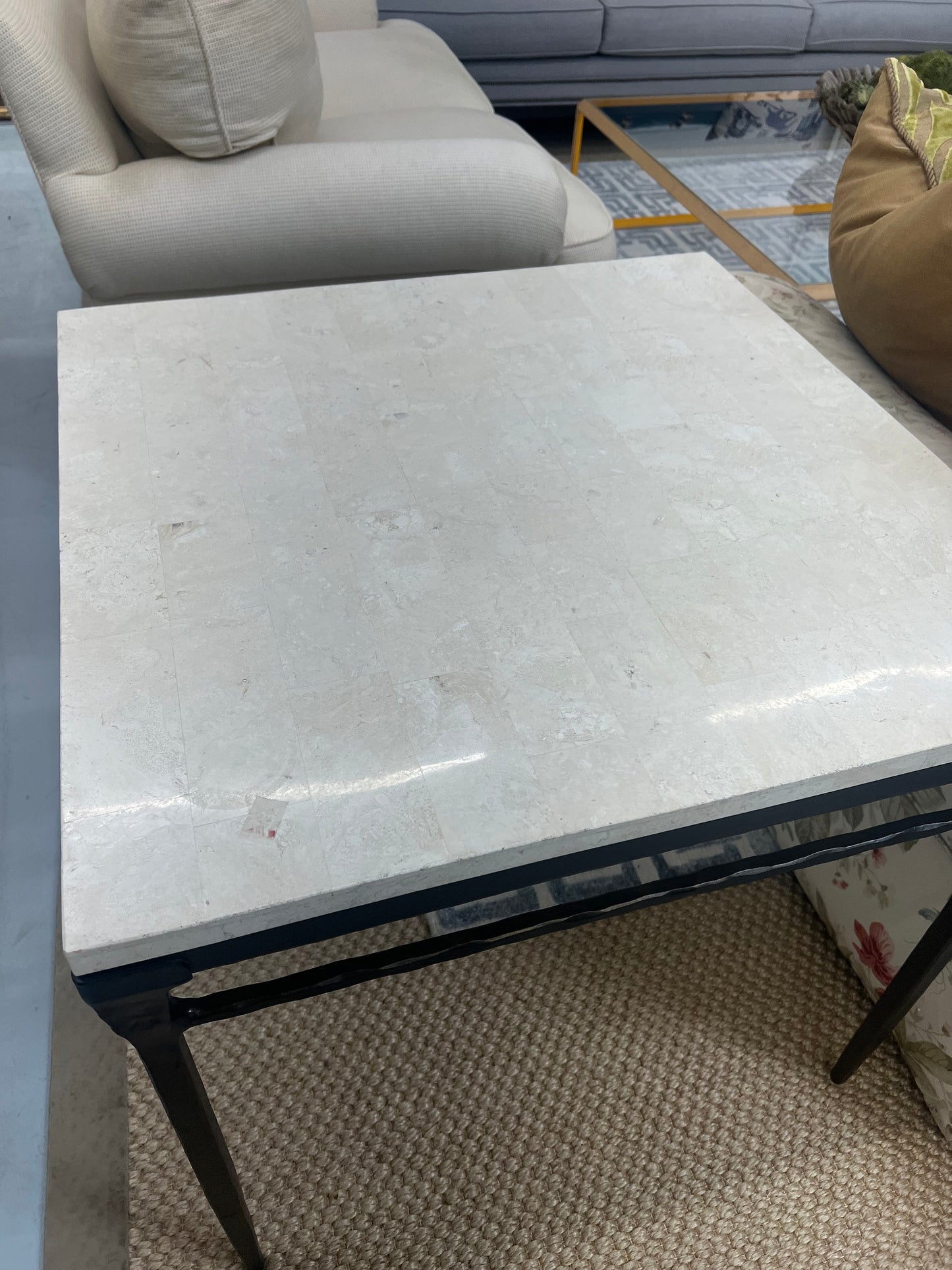 Travertine And Iron Table