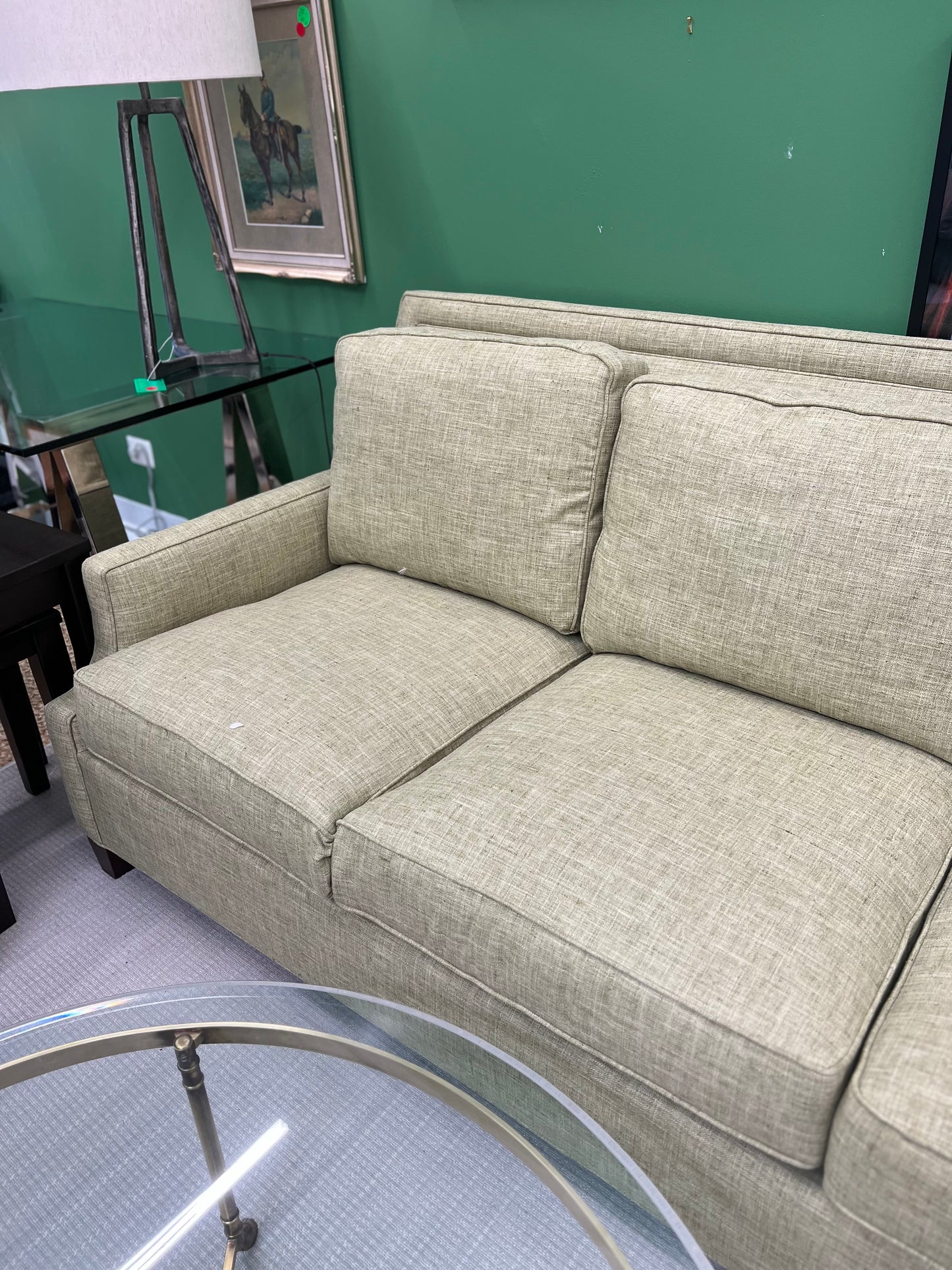 Taylor King Green Linen Sofa