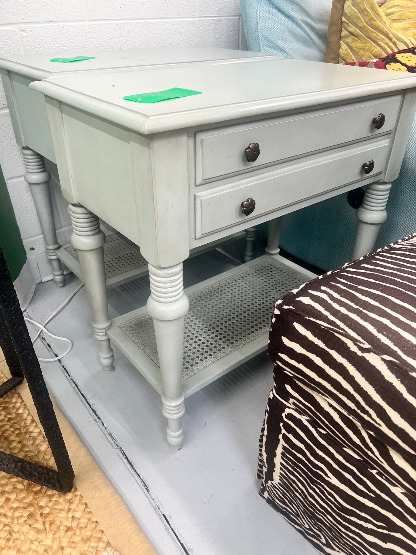 French Blue Cane Bottom Side Table