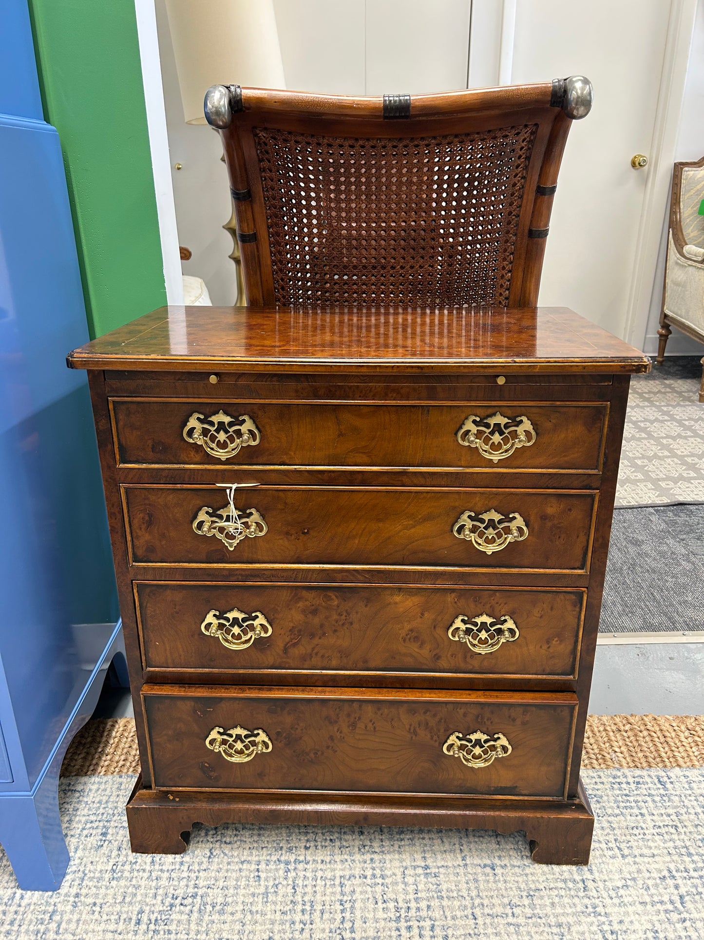 Small Burled Wood Four Drawer Chest