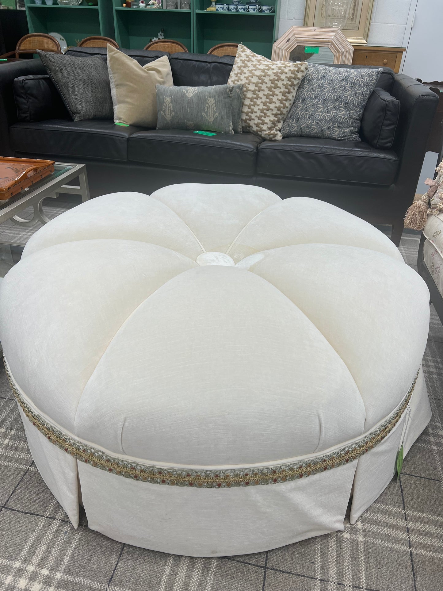 White Velvet Round Ottoman