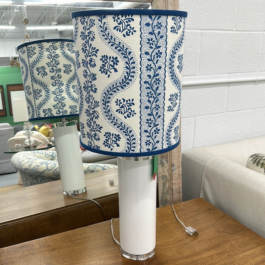 White Lamp with Blue and White Shade