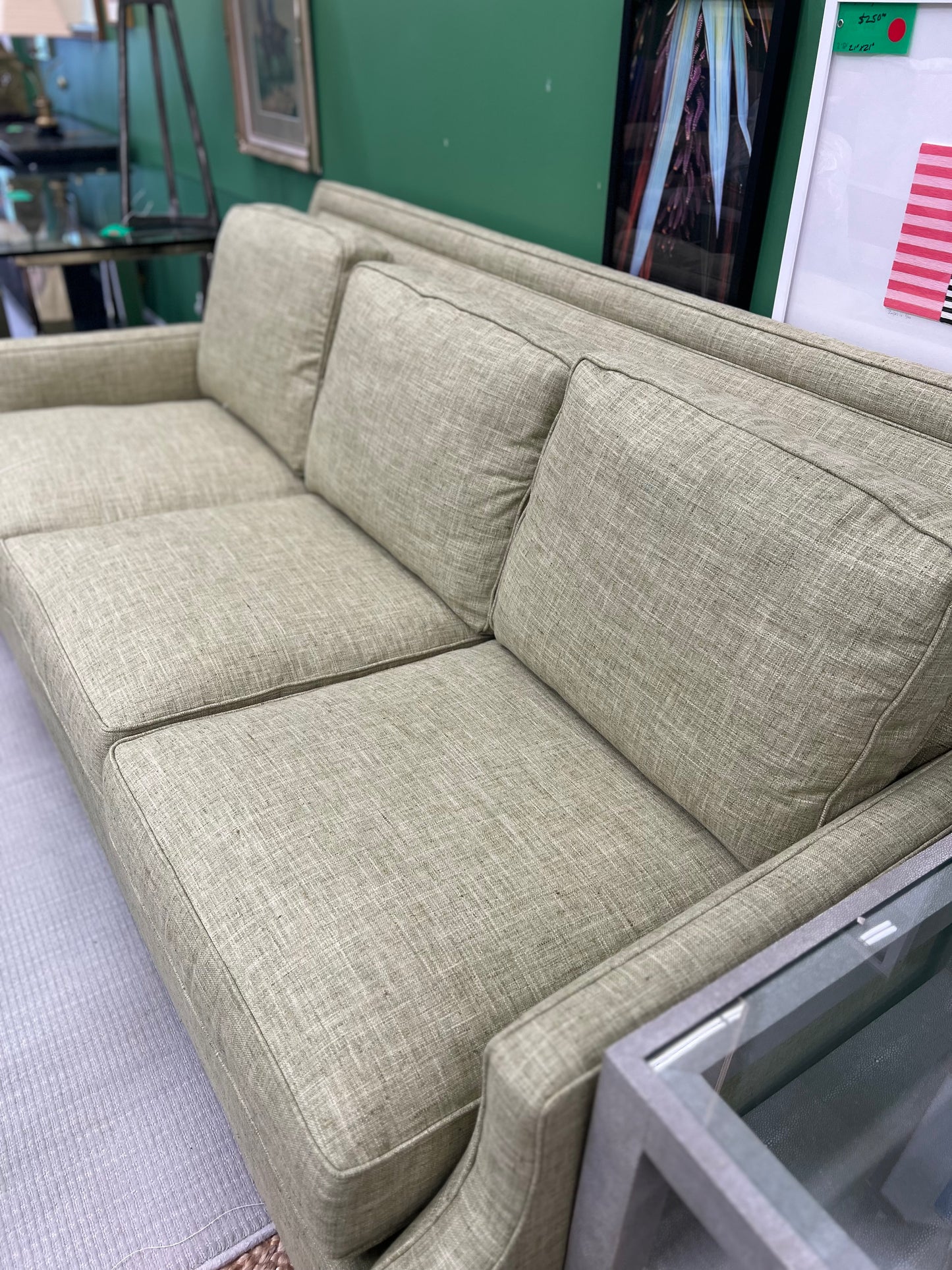 Taylor King Green Linen Sofa