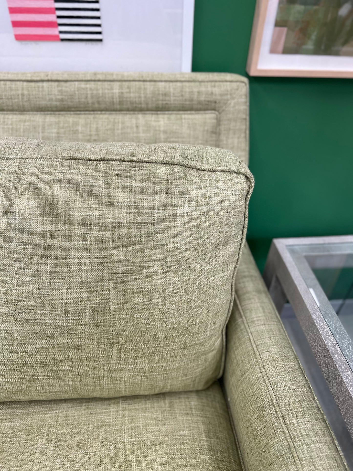 Taylor King Green Linen Sofa