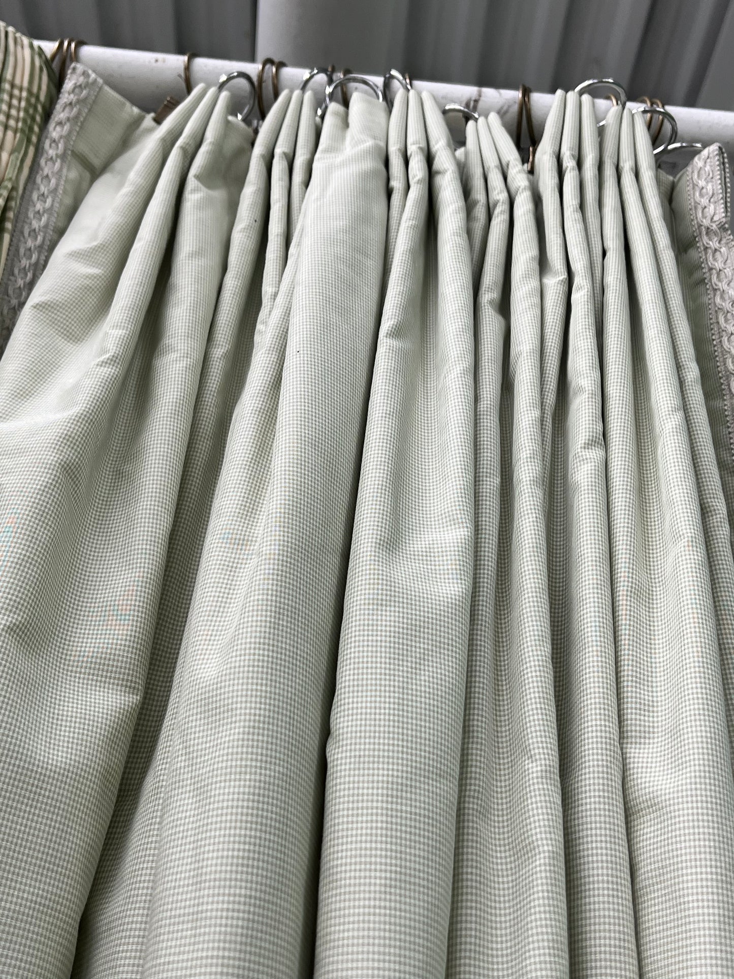 Green Gingham Silk Drapes