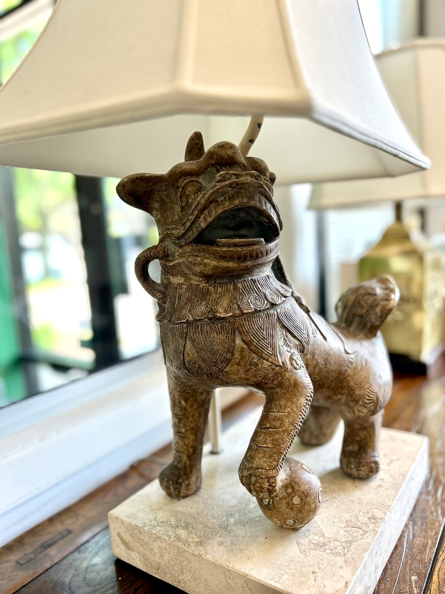 Coral Foo Dog Lamp