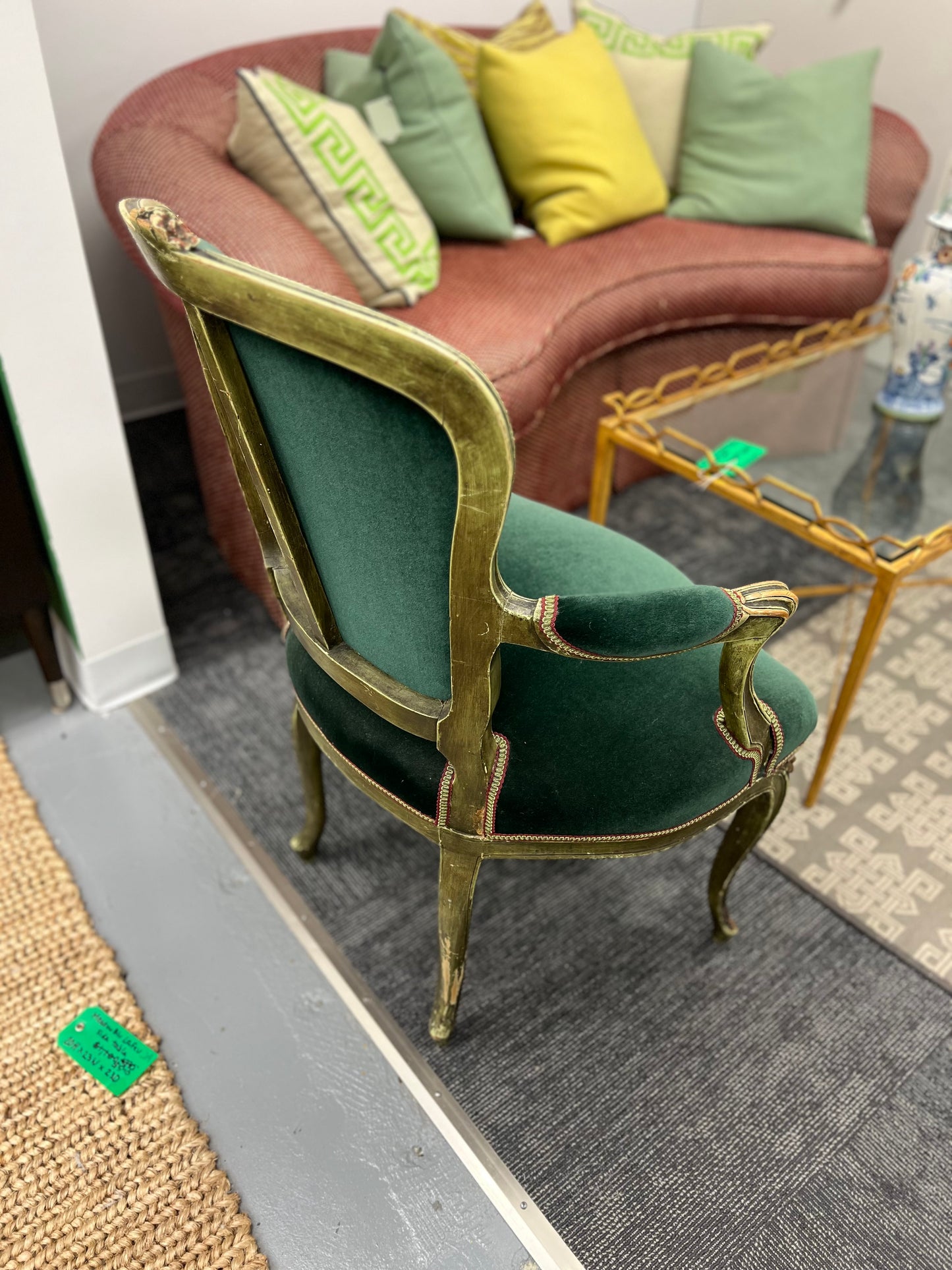 Louis XVI Style Giltwood Armchair In Green Mohair
