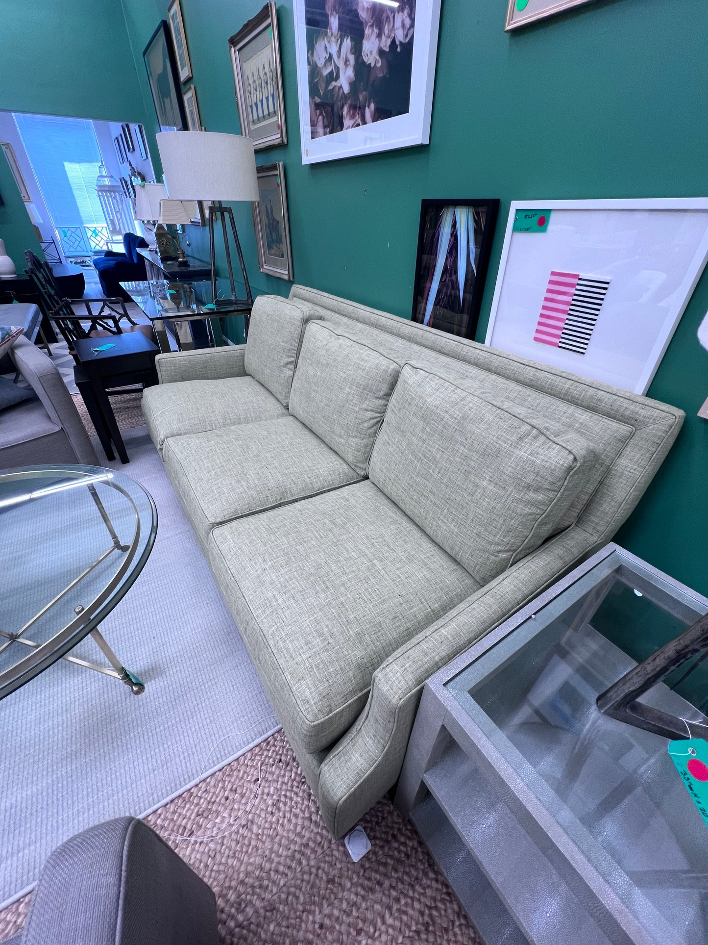 Taylor King Green Linen Sofa