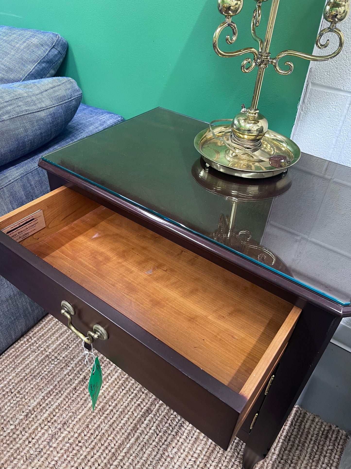 Wood Glass Top Cabinet Side Table