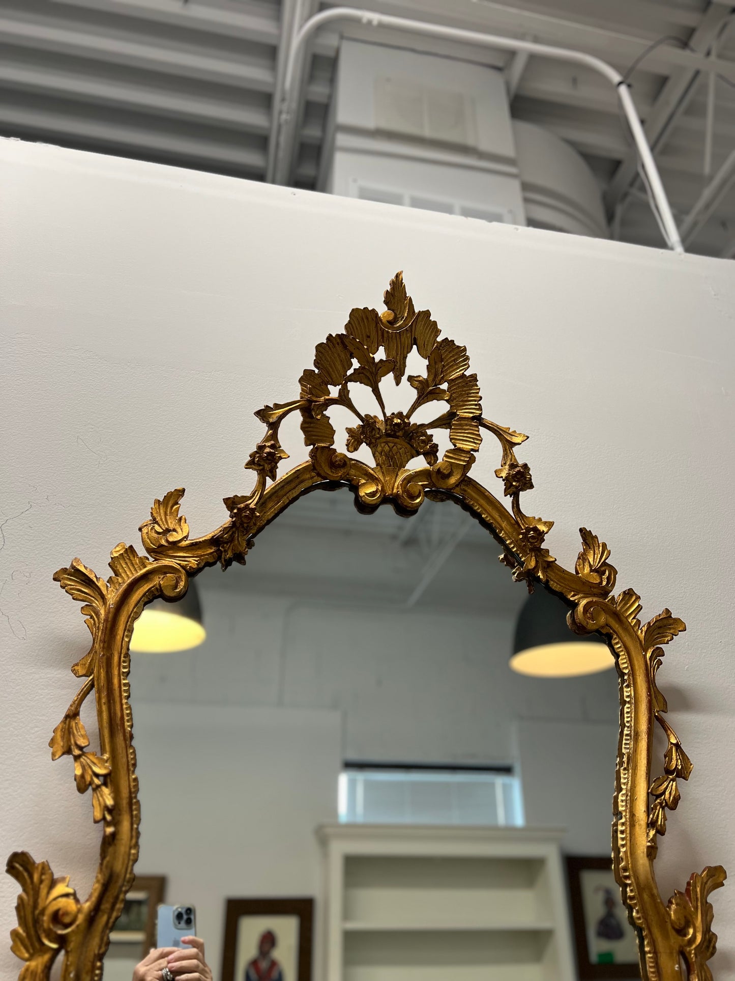 Antique Italian Hand Carved Wood Gilt Mirror In Gold Leaf