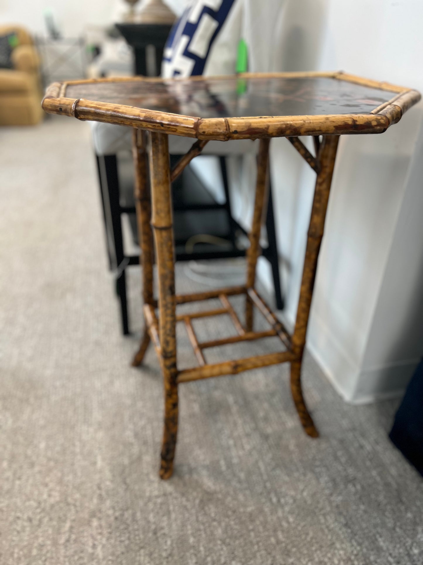 English Bamboo Painted Octagon Side Table