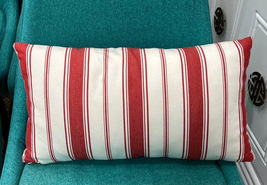 Pair Of Red and White Striped Rectangular Pillows