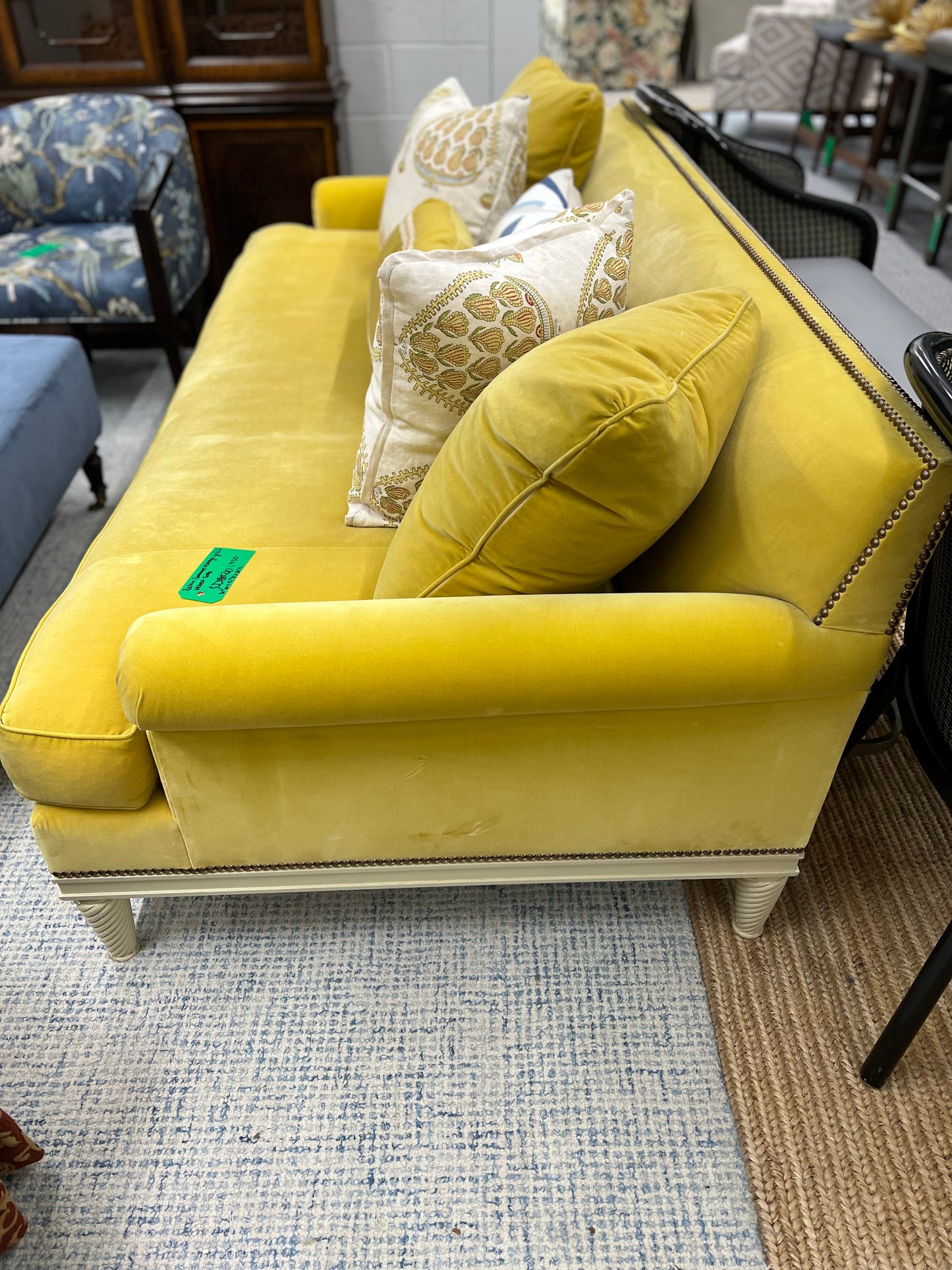 Vintage Yellow Velvet Sofa