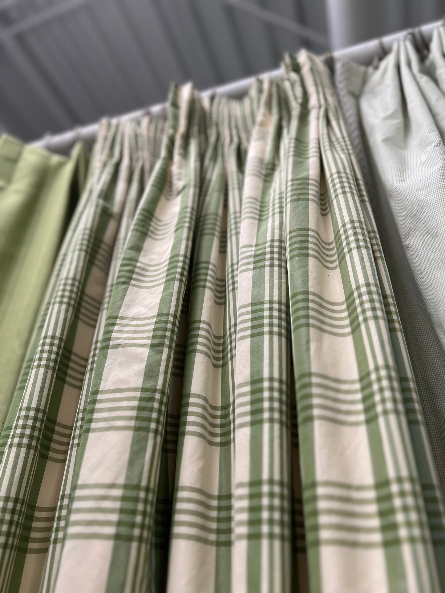 Beige & Green Plaid Silk Panels