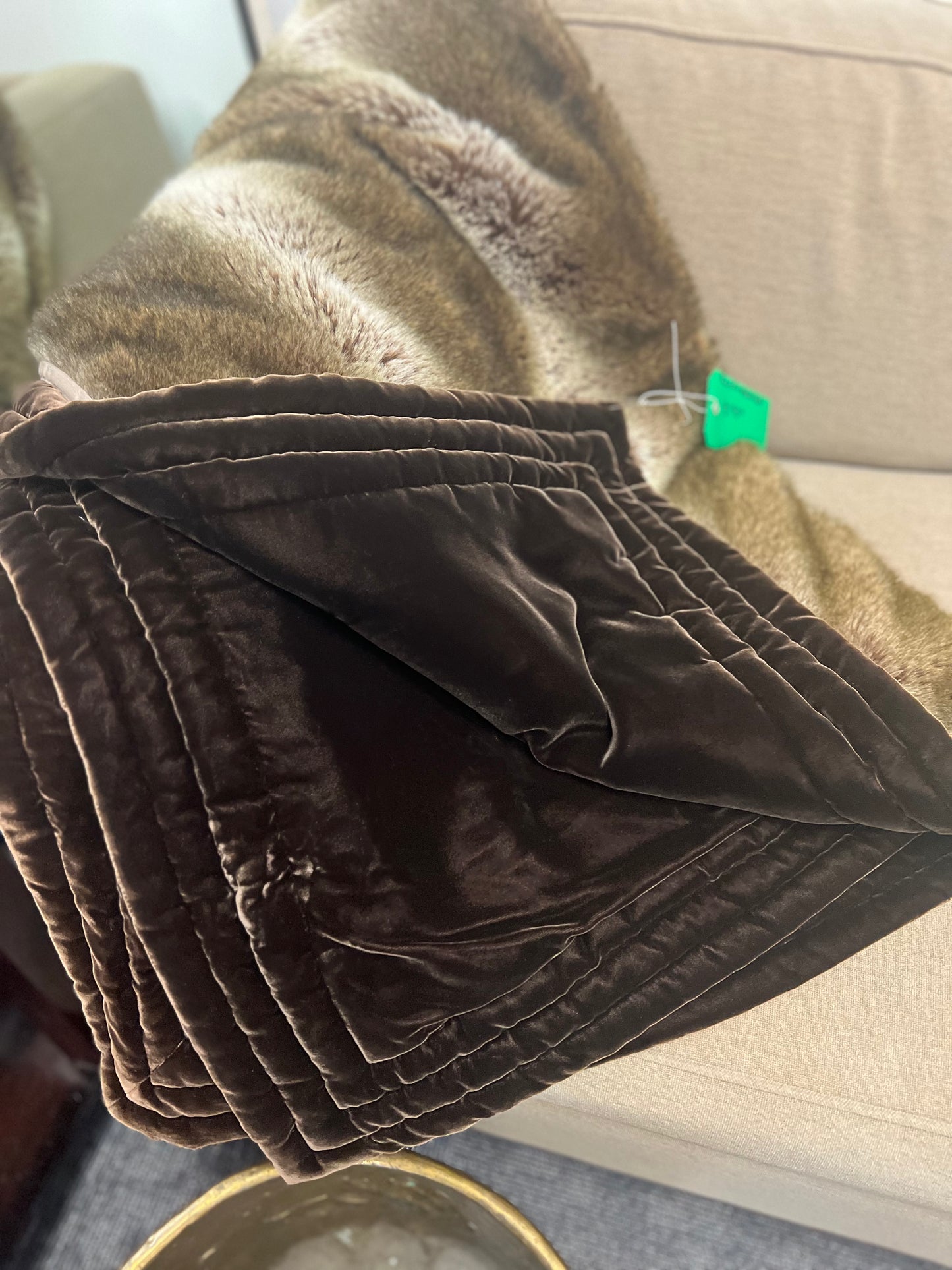 Faux Fur and velvet Brown Throw Blanket