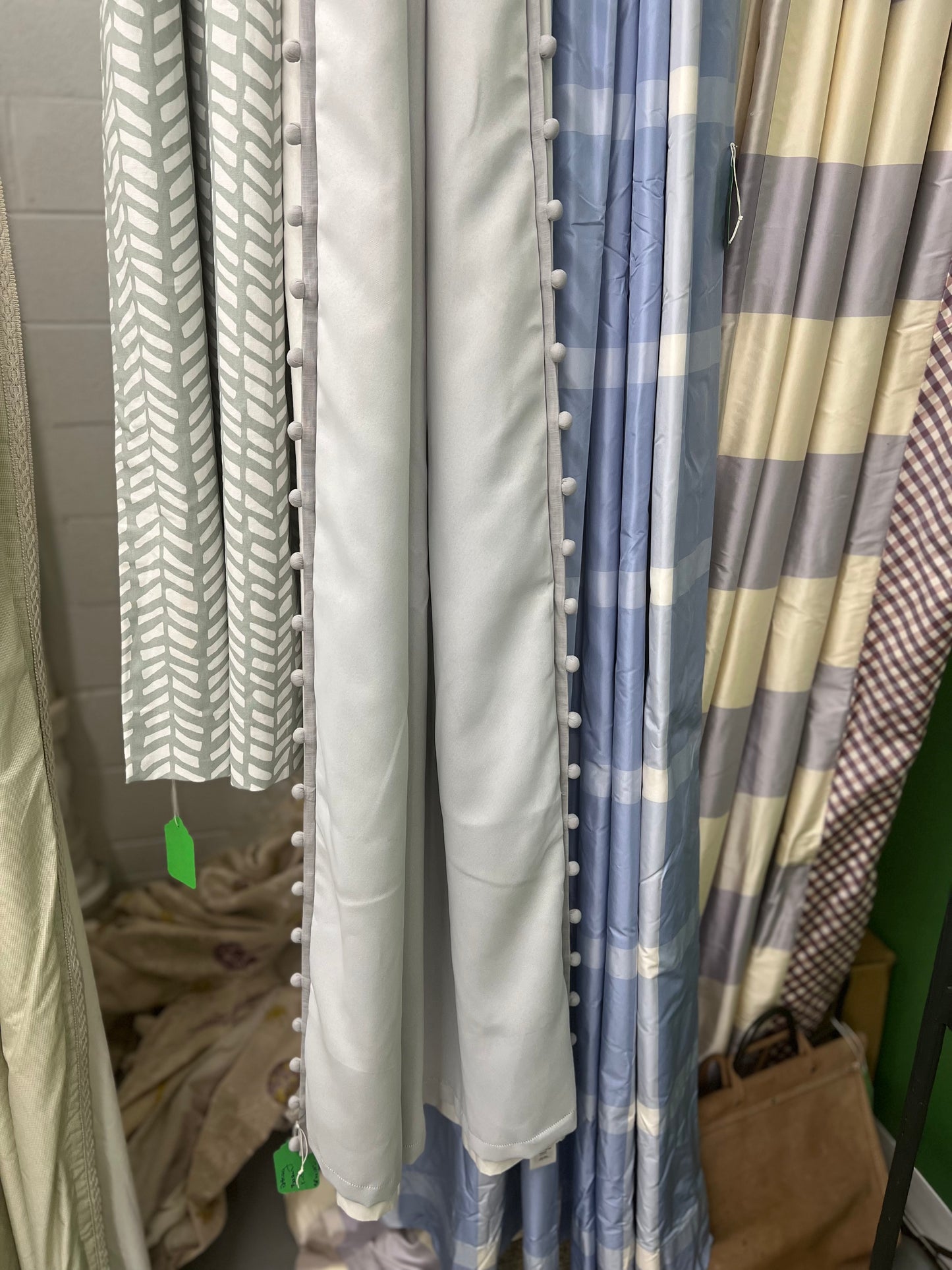 Pale Gray Pottery Barn Panels With Pom Poms