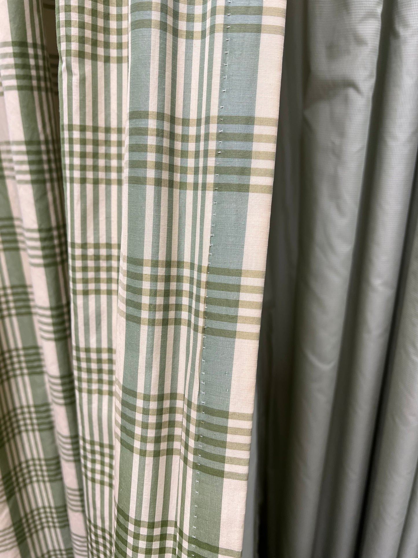 Beige & Green Plaid Silk Panels