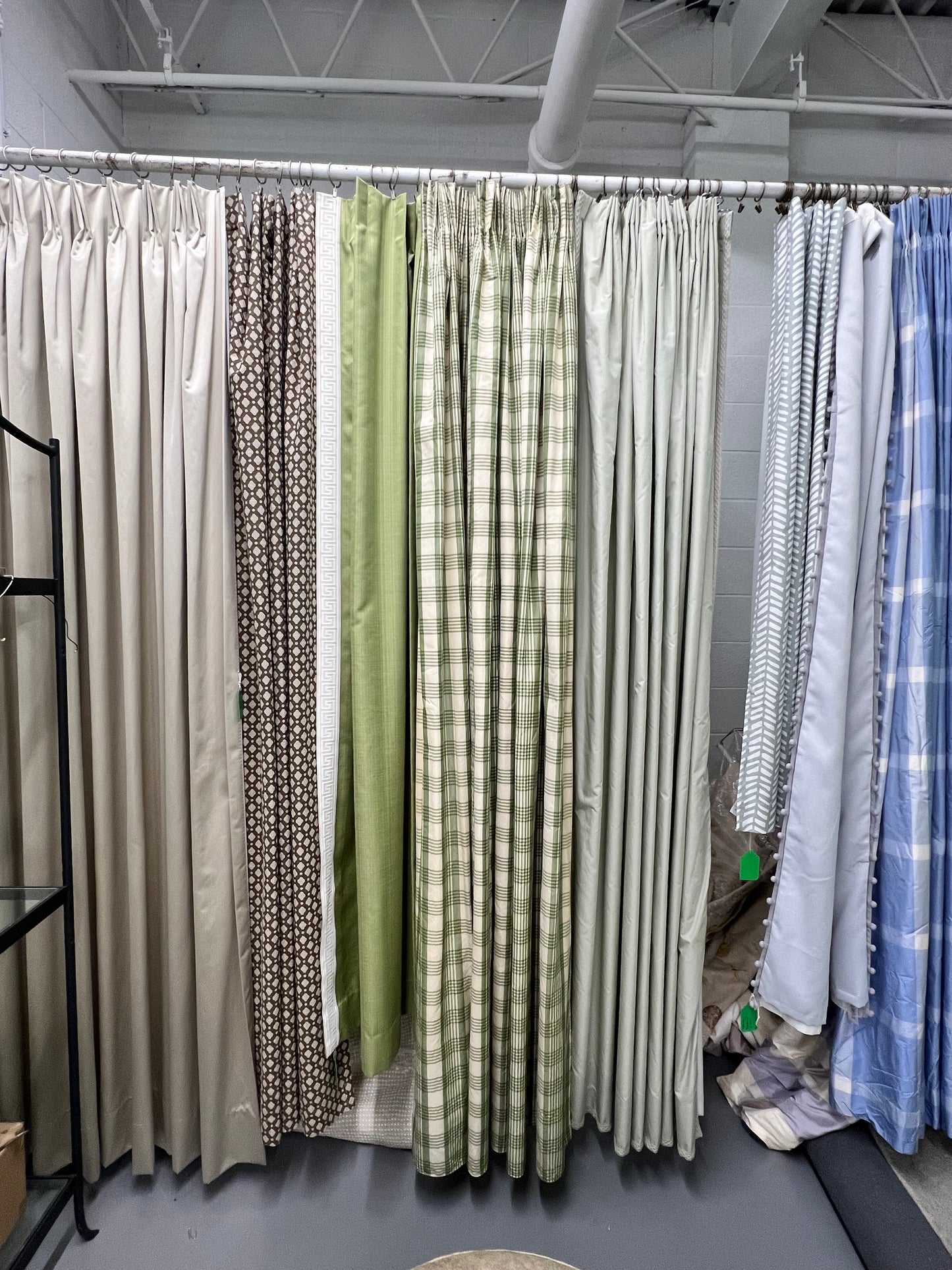 Beige & Green Plaid Silk Panels