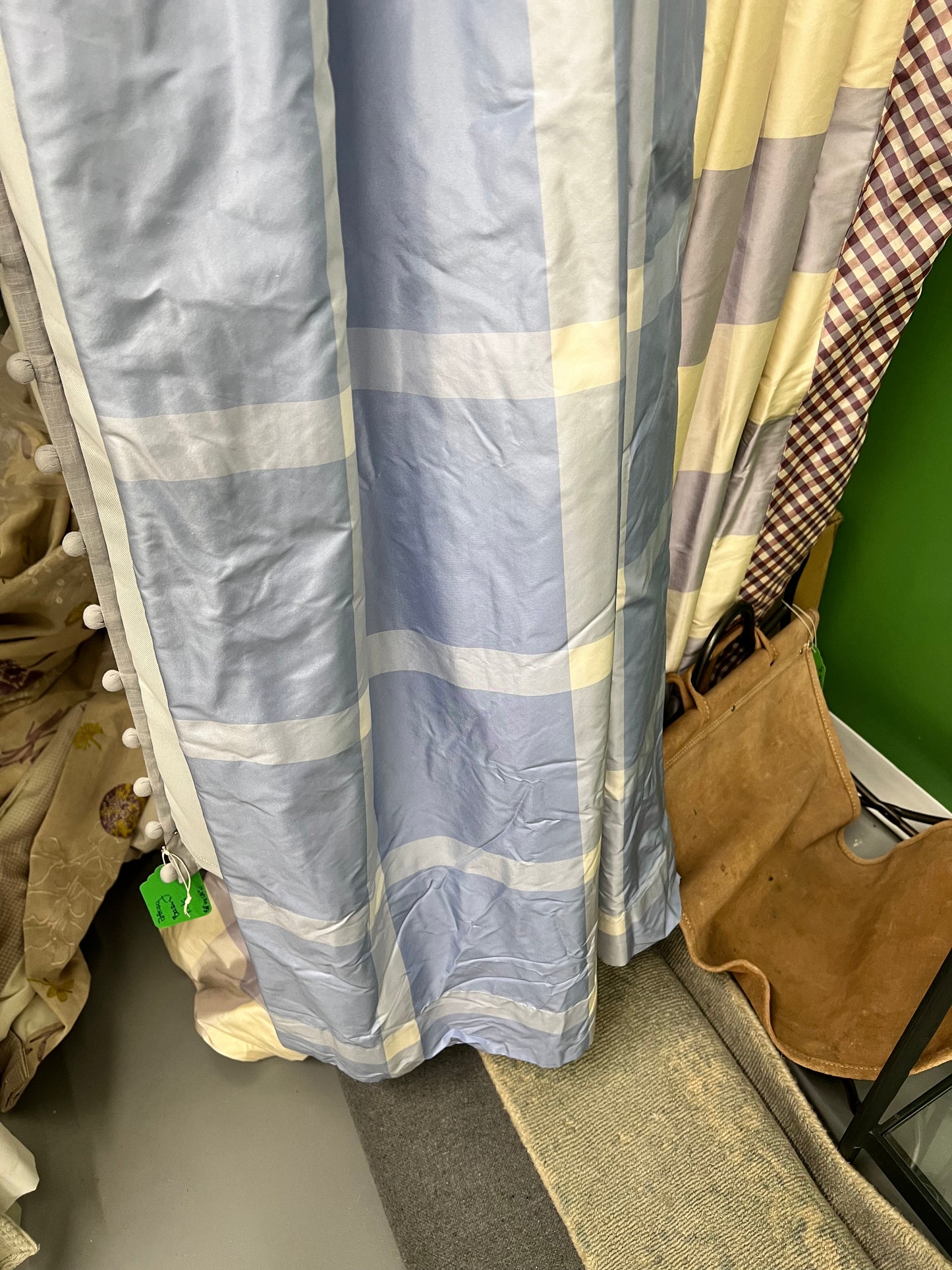 Cornflower Blue Plaid Silk Panels