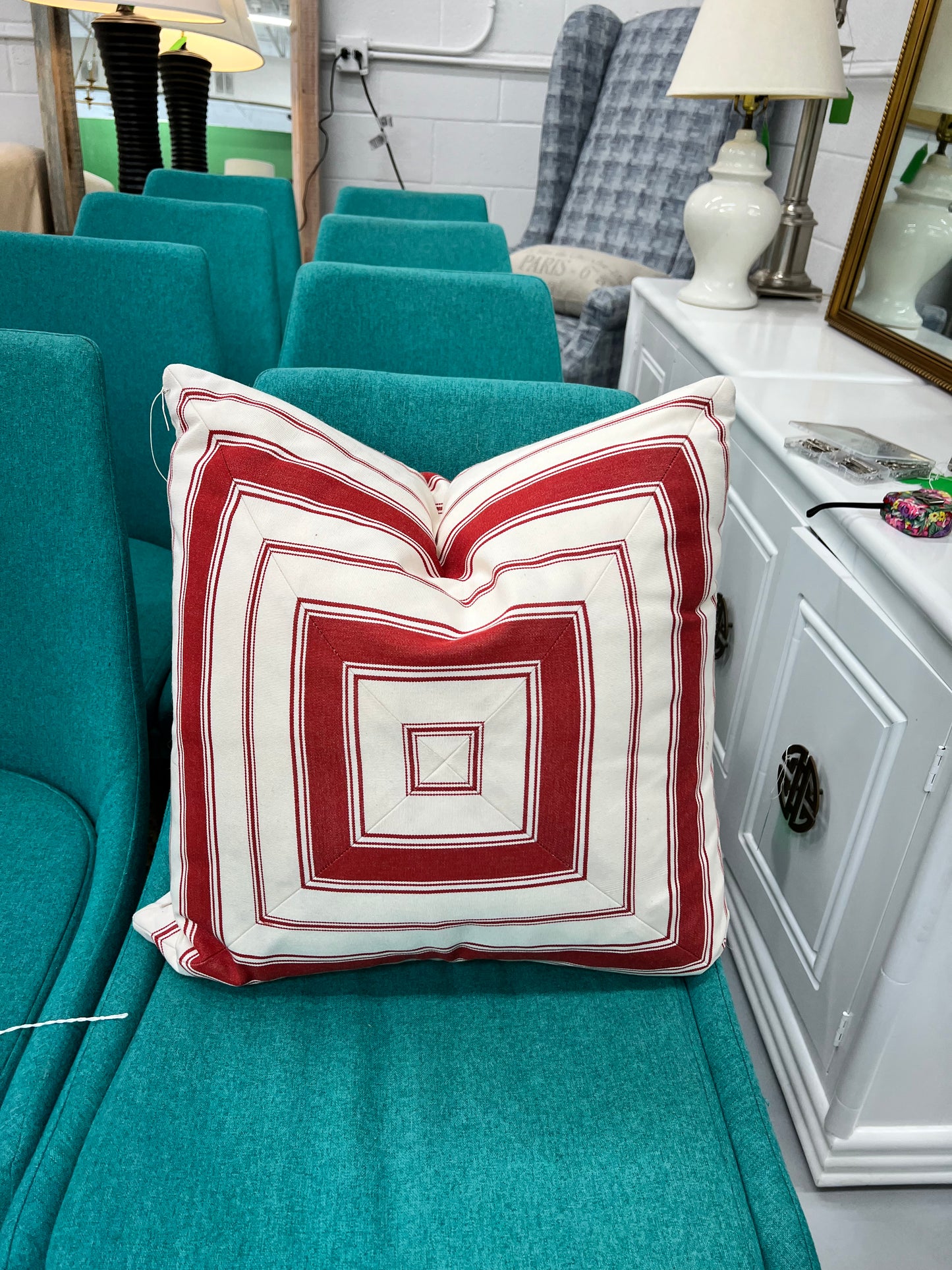 Large Red And White Throw Pillow