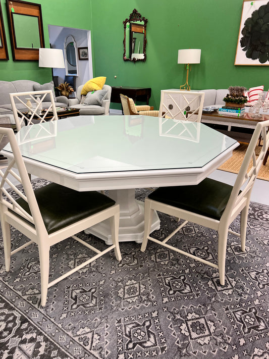 White Octagon Shaped Pedestal Dining Table
