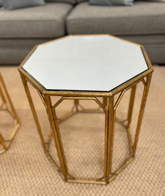Mirrored Top Side Table With Brushed Gold Base