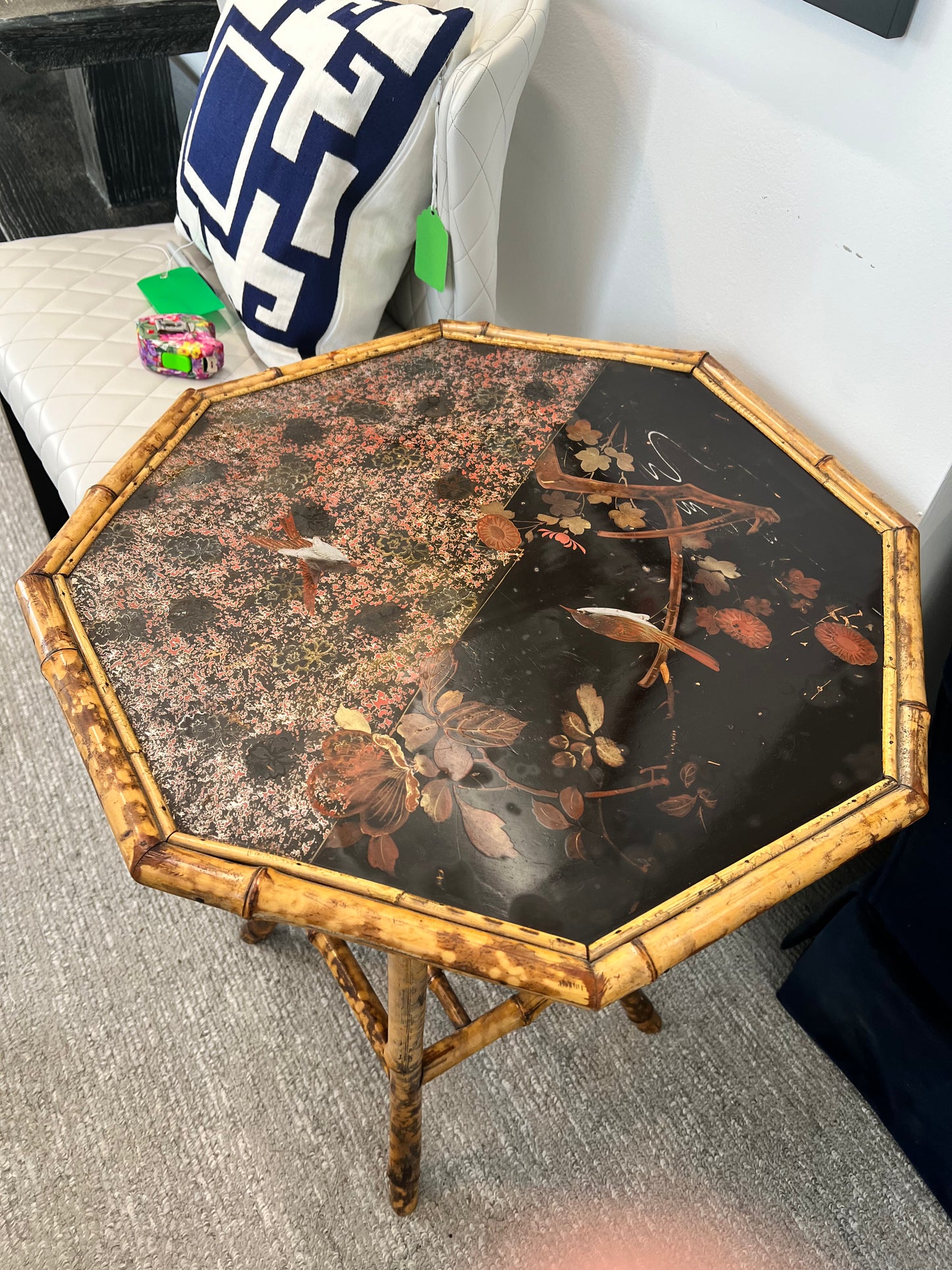 English Bamboo Painted Octagon Side Table