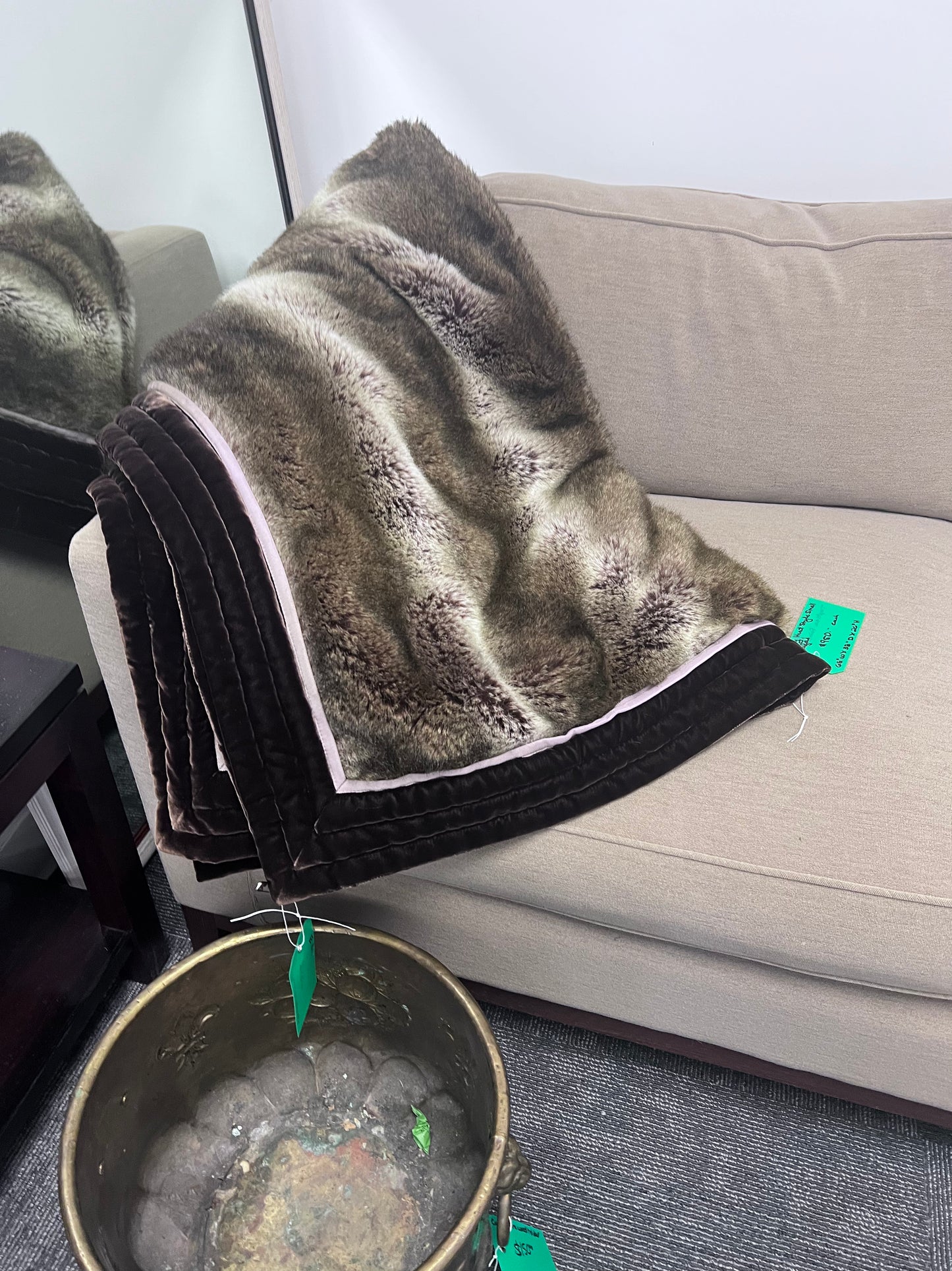 Faux Fur and velvet Brown Throw Blanket