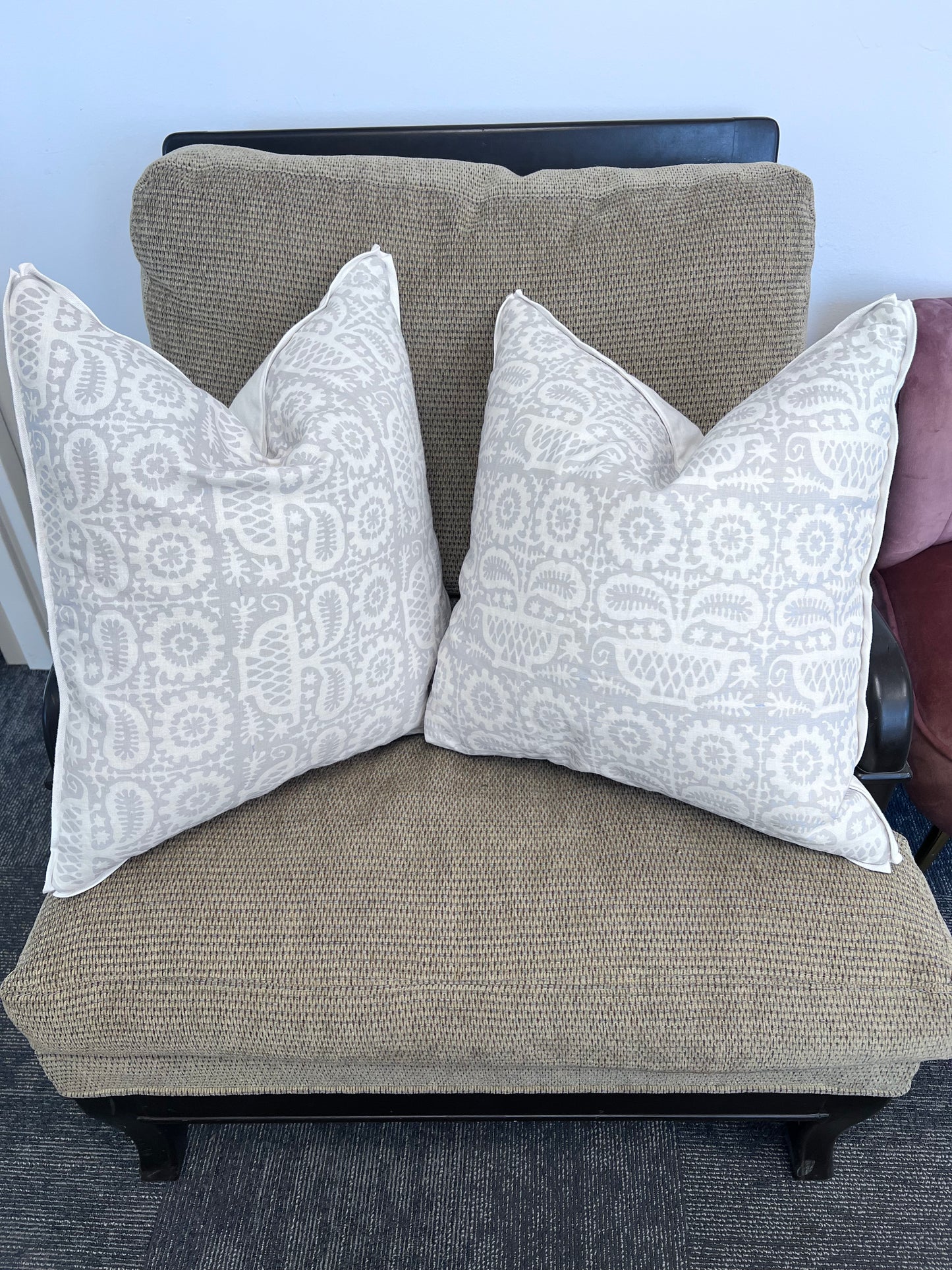 Cream And Light Blue Large Quadrille Pillow