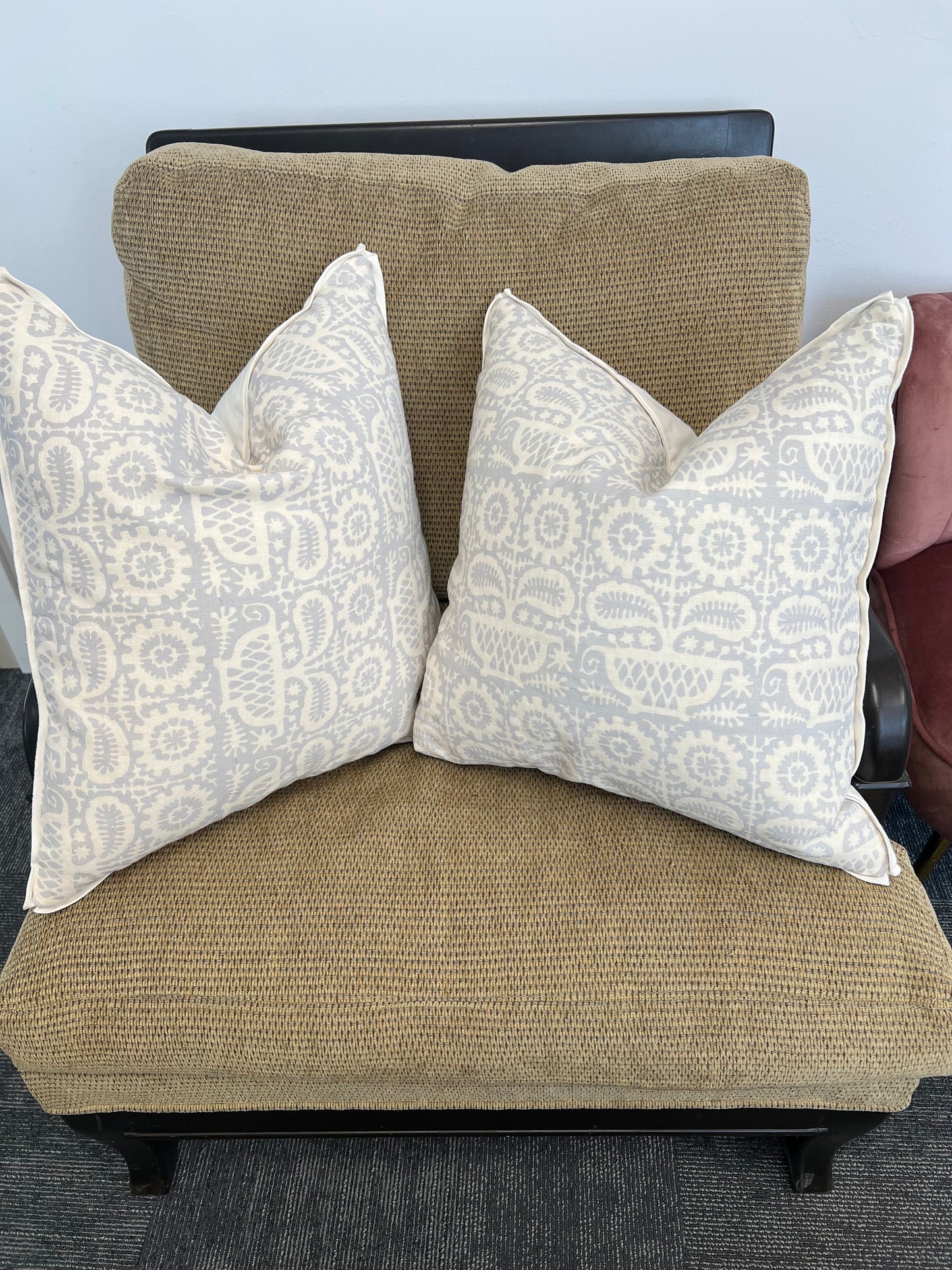 Cream And Light Blue Large Quadrille Pillow