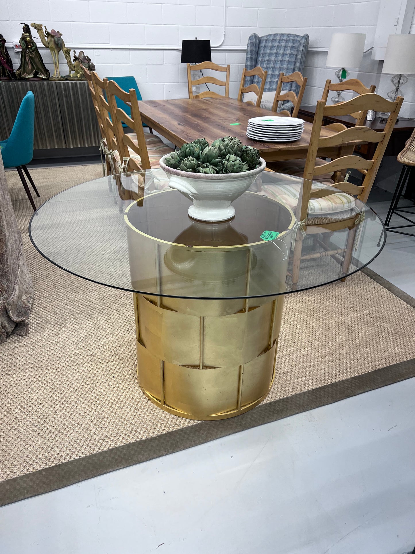 Amanda Round Dining Table with Brass Base