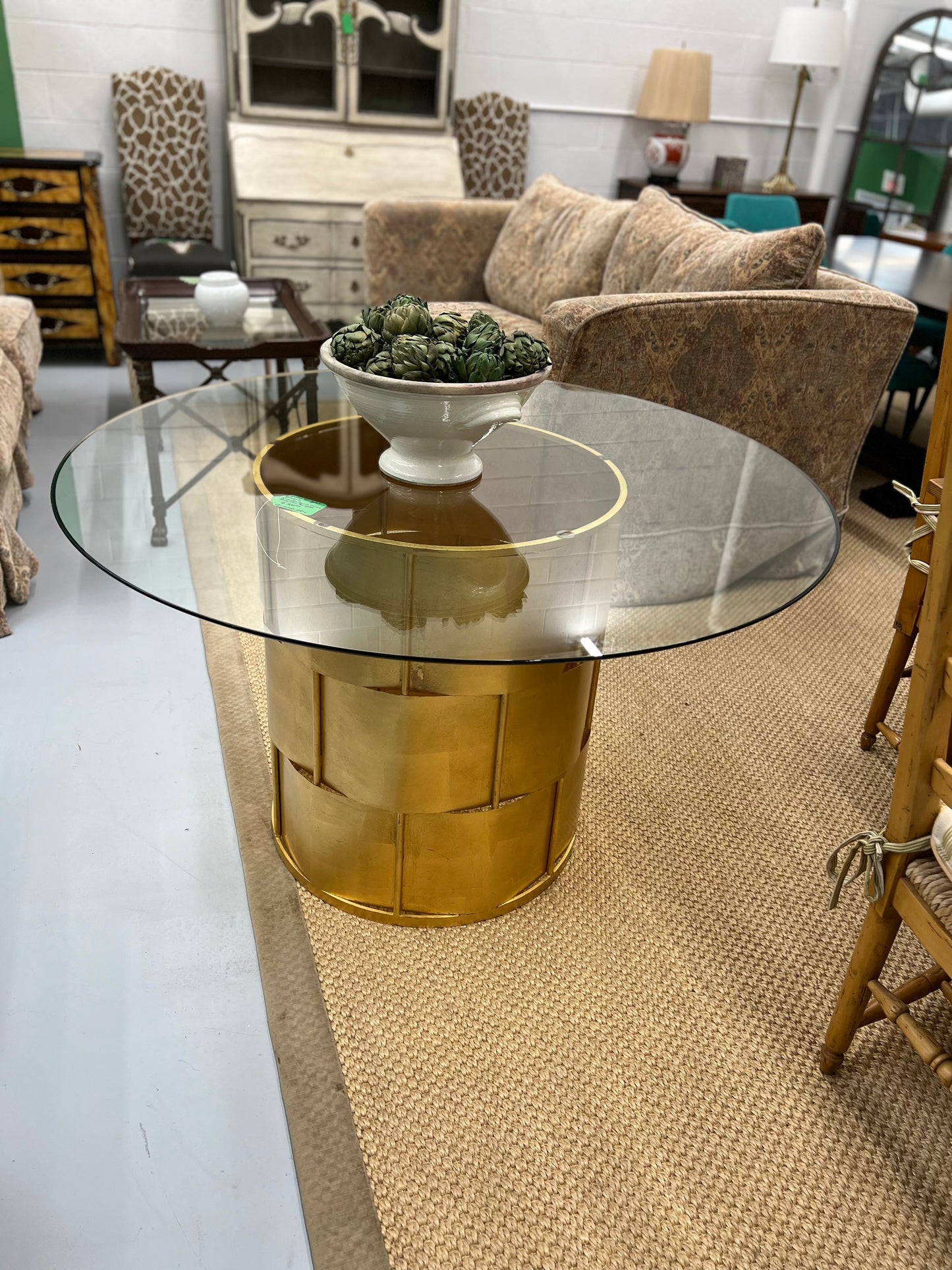 Amanda Round Dining Table with Brass Base