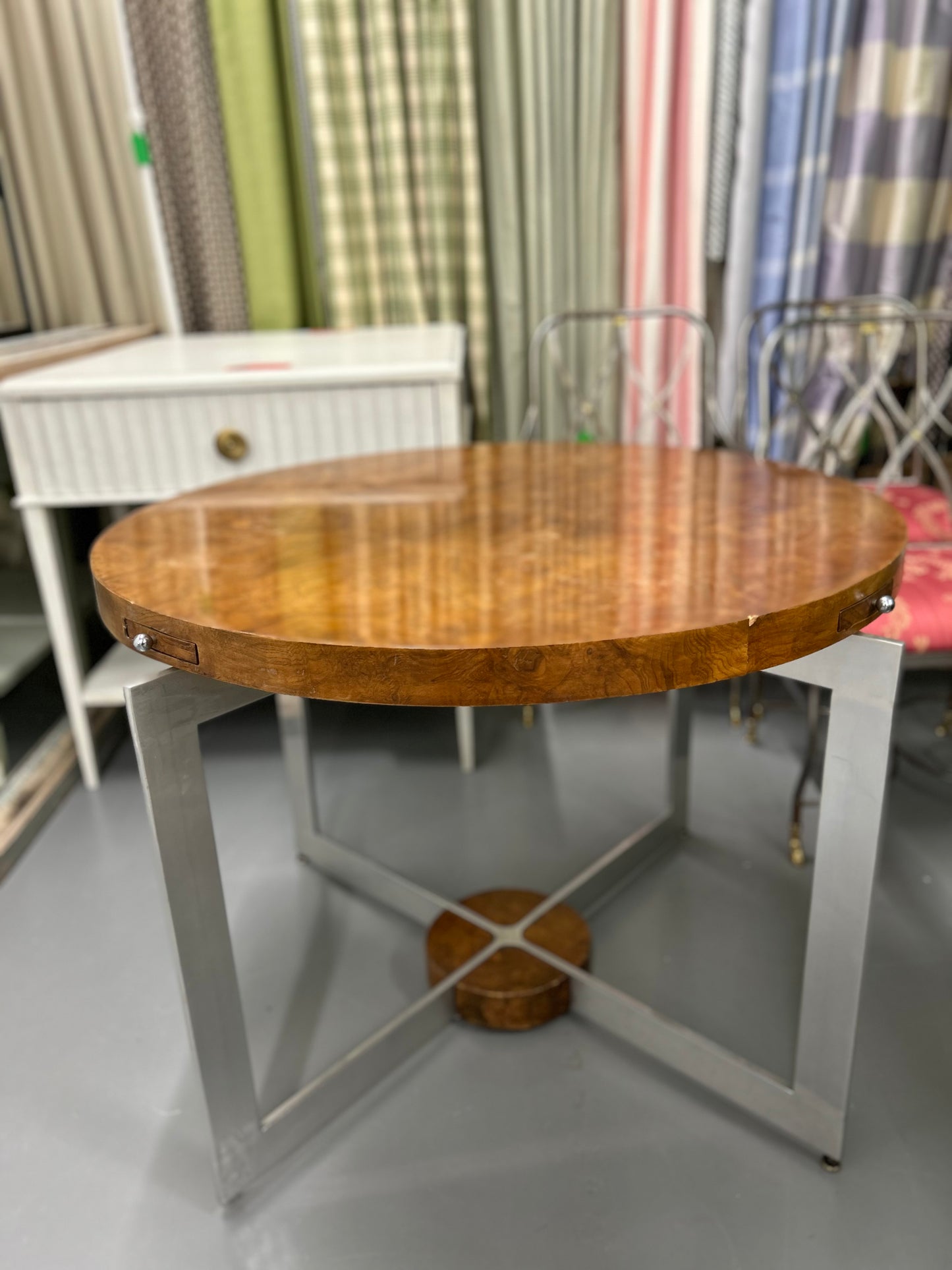 Wood And Chrome Round Table