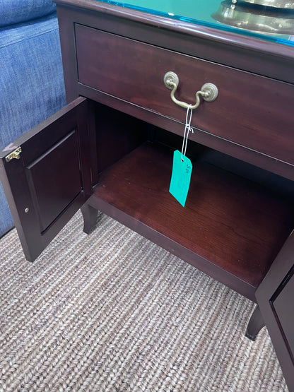 Wood Glass Top Cabinet Side Table