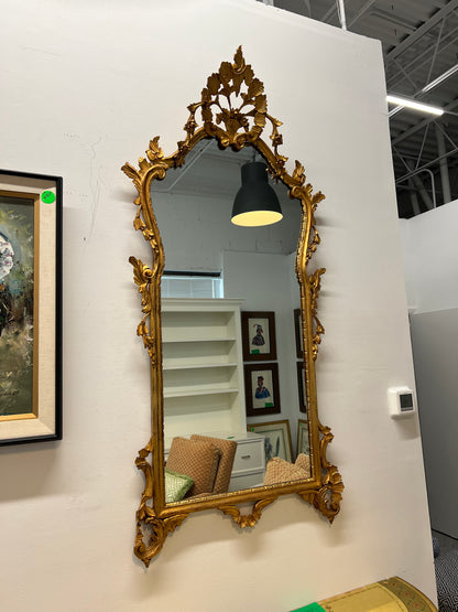 Antique Italian Hand Carved Wood Gilt Mirror In Gold Leaf