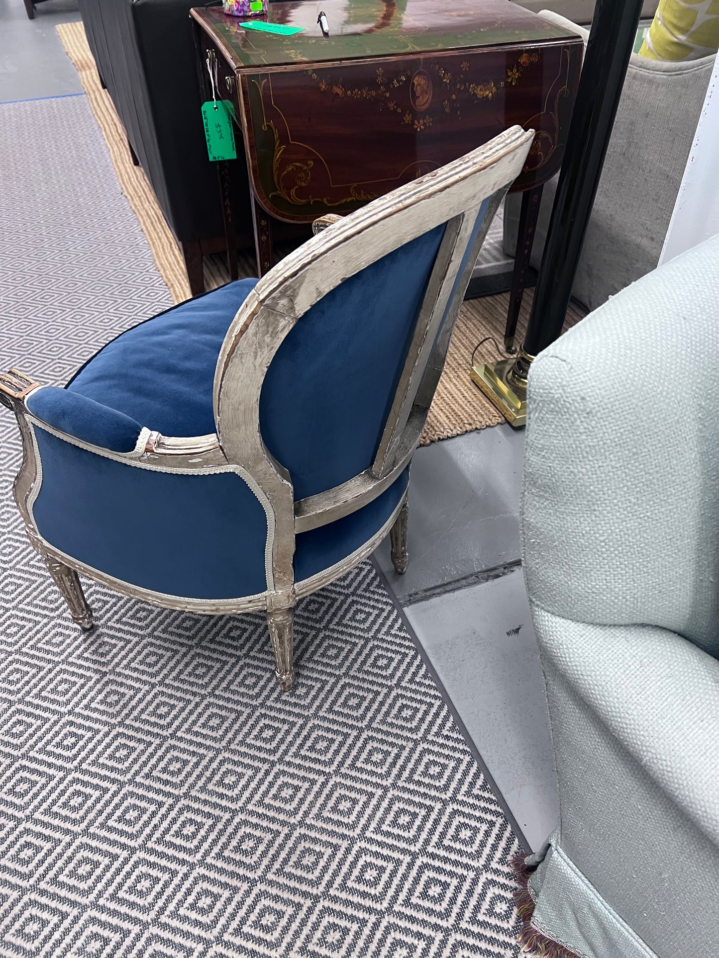Louis XV Style Arm Chair In Blue Velvet